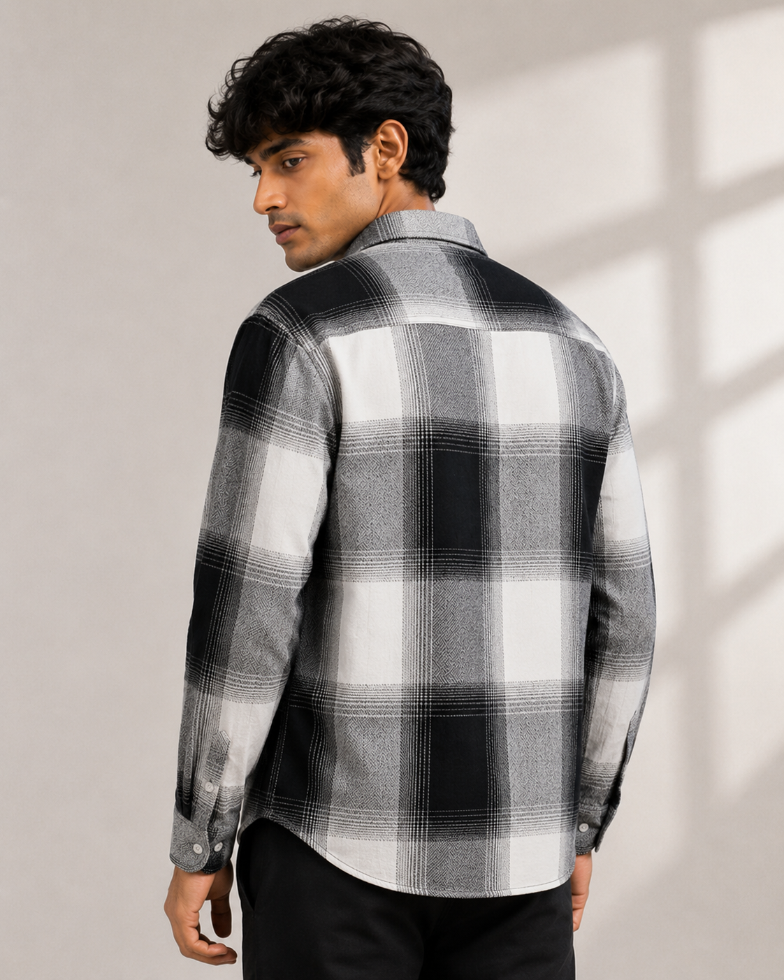 Black and white check overshirt - back view