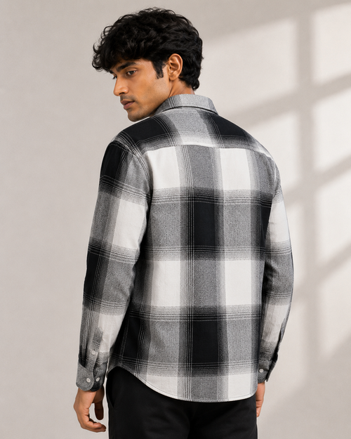 Black and white check overshirt - back view