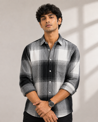 Black and white check overshirt - front full length view