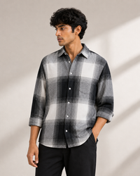 Black and white check overshirt - relaxed front view