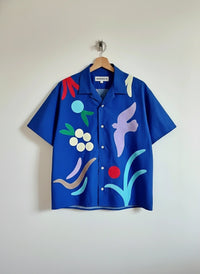 Blue Abstract Art Cuban Collar Shirt