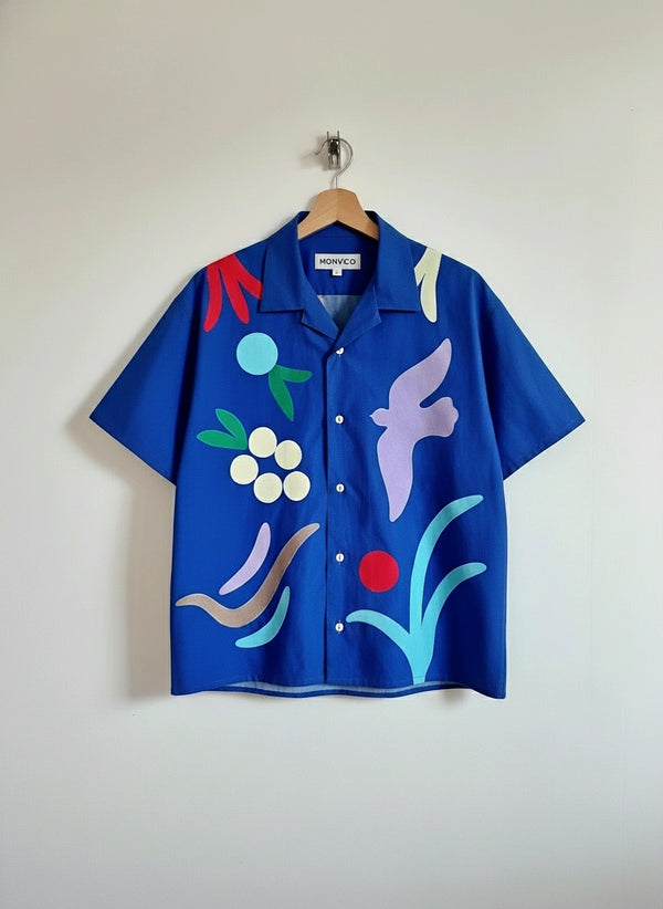 Blue Abstract Art Cuban Collar Shirt