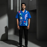 Blue Abstract Art Cuban Collar Shirt