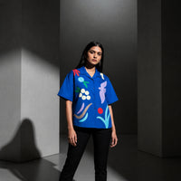 Blue Abstract Art Cuban Collar Shirt