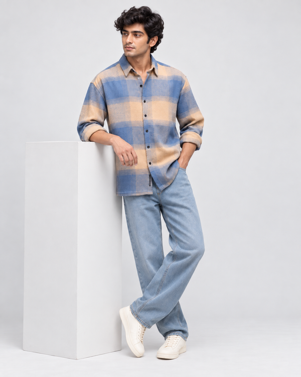Blue Boxy Fit Shirt for Men