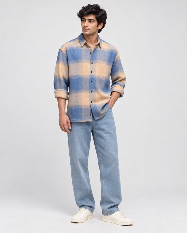 Blue Boxy Fit Shirt for Men