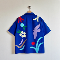 Blue Abstract Art Cuban Collar Shirt