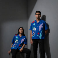 Blue Abstract Art Cuban Collar Shirt