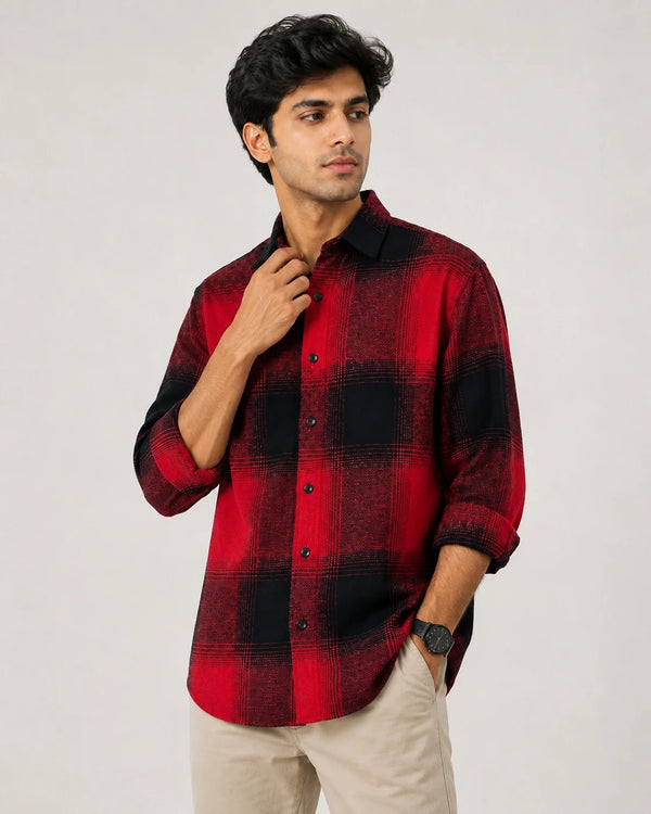 Red & Black Buffalo Plaid Boxy Fit Overshirt for Men