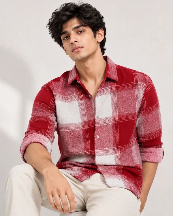 Red & White Checked Boxy Fit Shirt for Men