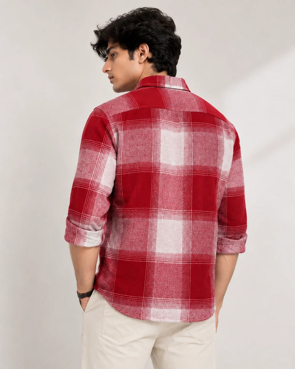 Red & White Checked Boxy Fit Shirt for Men