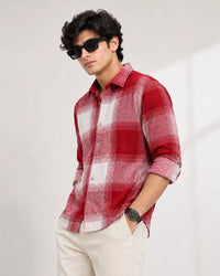 Red & White Checked Boxy Fit Shirt for Men