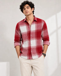 Red & White Checked Boxy Fit Shirt for Men