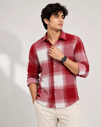 Red & White Checked Boxy Fit Shirt for Men